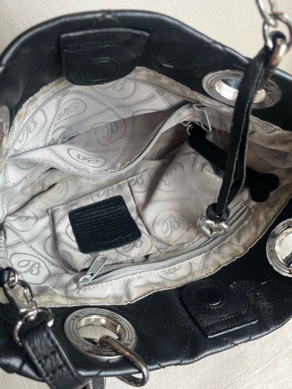 Brighton Black Leather Shoulder Bag with Studded Floral Design - Picture 5 of 7